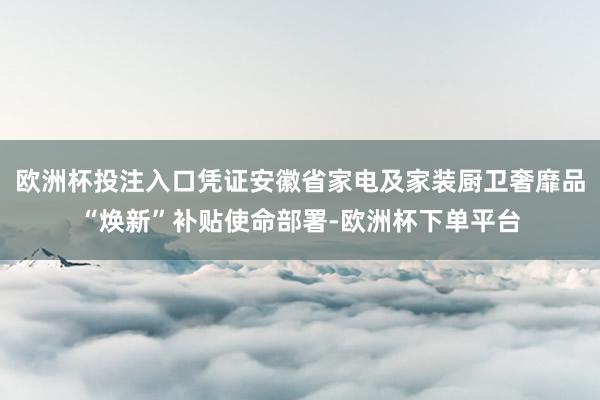 欧洲杯投注入口凭证安徽省家电及家装厨卫奢靡品“焕新”补贴使命部署-欧洲杯下单平台