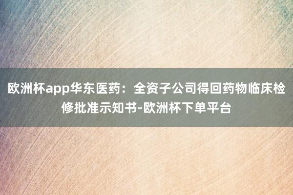 欧洲杯app华东医药：全资子公司得回药物临床检修批准示知书-欧洲杯下单平台